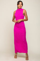 Fuchsia Textured Open Back Maxi Dress