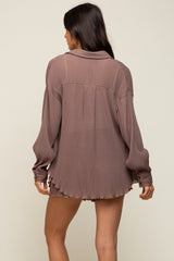 Mocha Pleated Long Sleeve Short Set