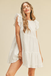 Off White Flutter Sleeve Tiered Babydoll Dress