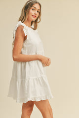 Off White Flutter Sleeve Tiered Babydoll Dress