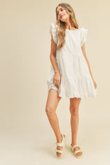 Off White Flutter Sleeve Tiered Babydoll Dress