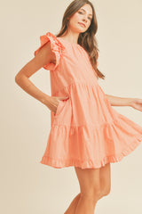 Peach Flutter Sleeve Tiered Babydoll Dress