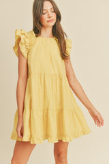 Yellow Flutter Sleeve Tiered Babydoll Dress