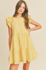 Yellow Flutter Sleeve Tiered Babydoll Dress