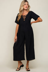 Black Crisscross Wide Leg Maternity Jumpsuit