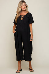 Black Crisscross Wide Leg Maternity Jumpsuit