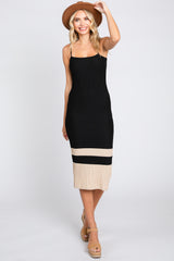 Black Colorblock Knit Fitted Midi Dress