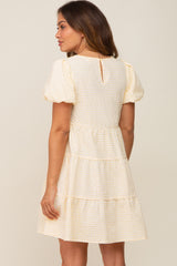 Yellow Gingham Puff Sleeve Tiered Maternity Dress