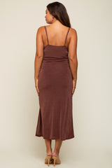 Brown Cowl Neck Maternity Midi Dress