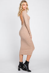 Mocha Ribbed Open Back Midi Dress