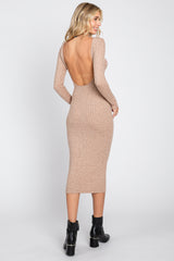 Mocha Ribbed Open Back Midi Dress