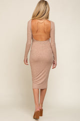 Mocha Ribbed Open Back Maternity Midi Dress