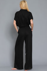 Black Dolman Short Sleeve Collar Cropped Top & Pants