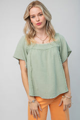 Sage Washed Cotton Gauze Top