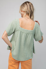 Sage Washed Cotton Gauze Top