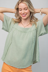 Sage Washed Cotton Gauze Top