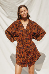 Rust Floral Button Down Long Puff Sleeve Maternity Dress