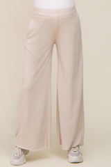 Beige Soft Fleece Wide Leg Maternity Lounge Pants