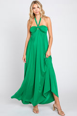 Green Front Knot Halter Maternity Maxi Dress