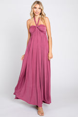 Mauve Front Knot Halter Maxi Dress