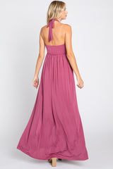 Mauve Front Knot Halter Maxi Dress