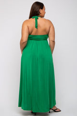 Green Front Knot Halter Plus Maxi Dress