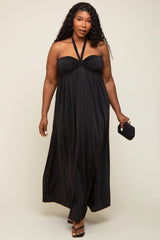 Black Front Knot Halter Maternity Plus Maxi Dress