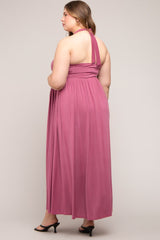 Mauve Front Knot Halter Maternity Plus Maxi Dress