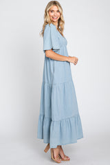 Light Blue Denim Tiered Midi Dress