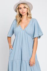 Light Blue Denim Tiered Midi Dress