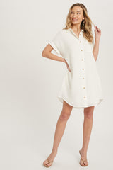 Ivory Button Up Shirt Dress With Pocket