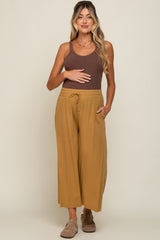 Dark Yellow Drawstring Wide Leg Maternity Pants