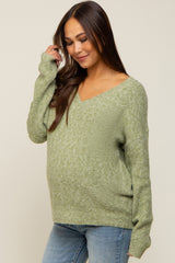 Olive V-Neck Relaxed Fit Maternity Sweater