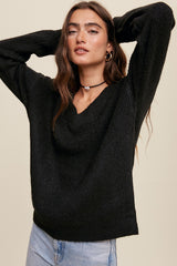 Black V-Neck Relaxed Fit Sweater