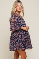 Navy Floral Chiffon Maternity Mini Dress