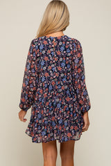 Navy Floral Chiffon Maternity Mini Dress