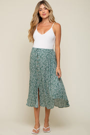 Green Floral Button Accent Maternity Midi Skirt