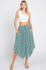 Green Floral Button Accent Maternity Midi Skirt