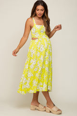 Lime Floral Sleeveless Side Cutout Maternity Midi Dress