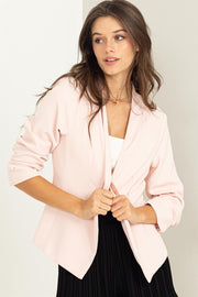 Blush Ruched Sleeve Blazer