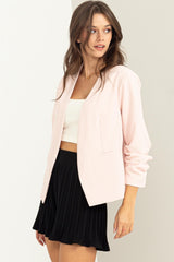 Blush Ruched Sleeve Blazer