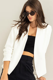 Off White Ruched Sleeve Blazer