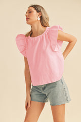 Cool Pink Flutter Sleeve Babydoll Top