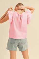 Cool Pink Flutter Sleeve Babydoll Top