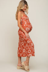 Rust Sleeveless Floral Knit Maternity Maxi Dress