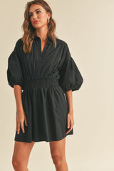 Black Elastic Band Waist Shift Dress