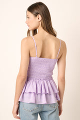 Lavender Smocked Bodice Double Ruffle Peplum Tank