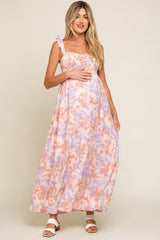 Light Pink Floral Sleeveless Maternity Maxi Dress