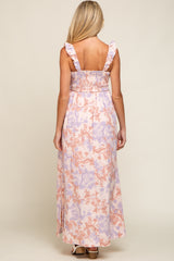 Light Pink Floral Sleeveless Maternity Maxi Dress