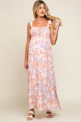 Light Pink Floral Sleeveless Maternity Maxi Dress